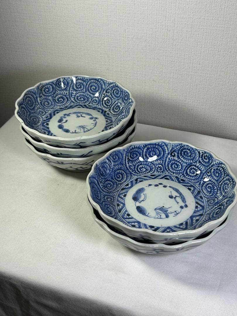 古伊万里　タコ唐草なます皿　5枚 江戸時代後期　無傷