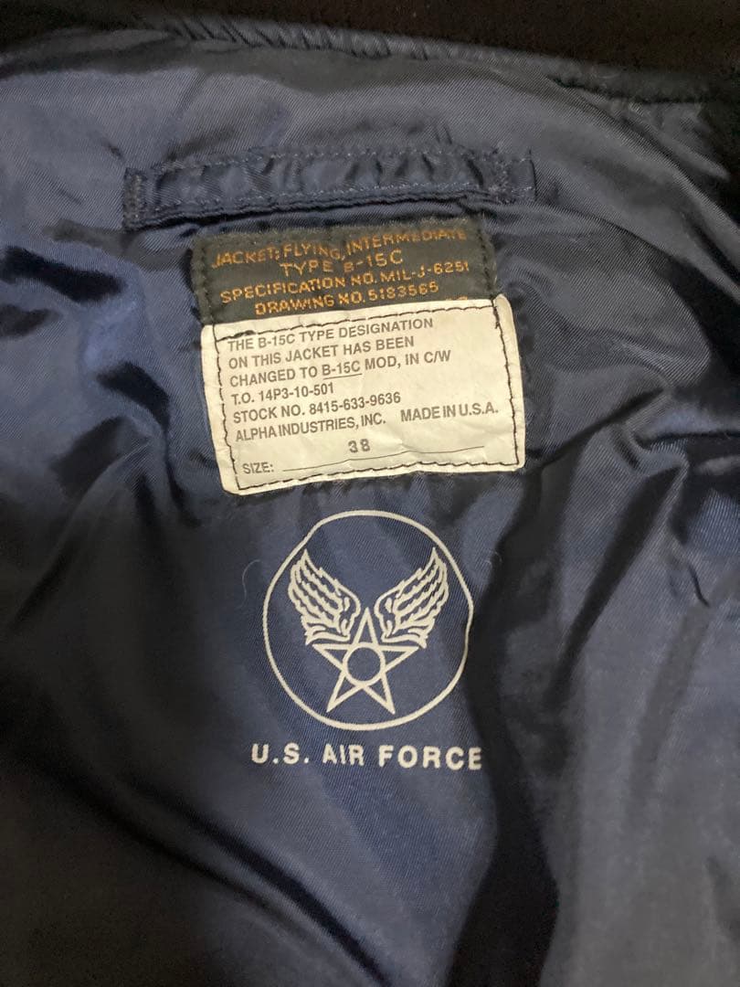 50s復刻 米国製 アルファ B-15C フライトジャケット ネイビー 38