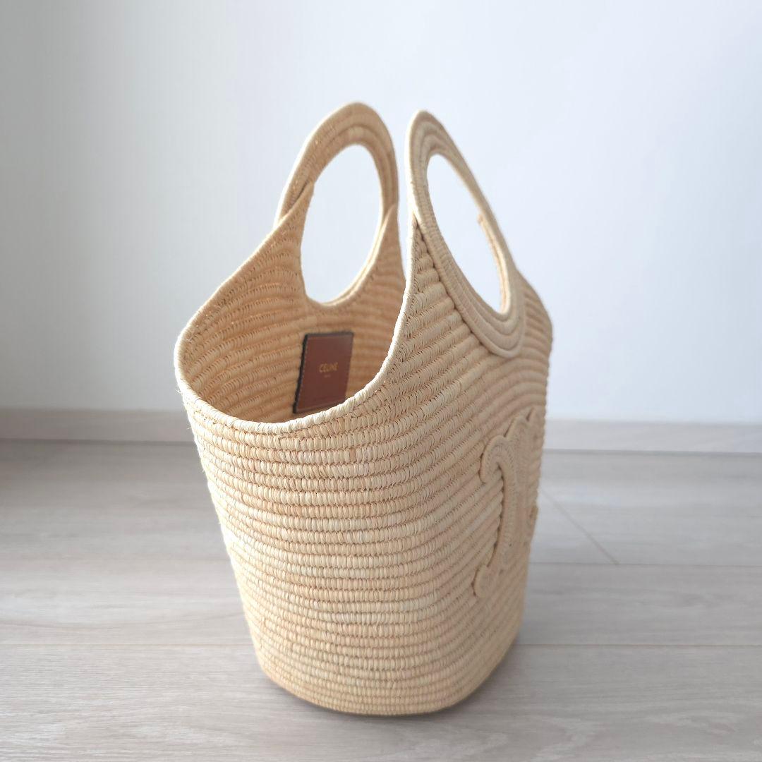 美品【セリーヌ】2025年春夏　ブレーテッド　パニエ 　ラフィア　かごバッグ