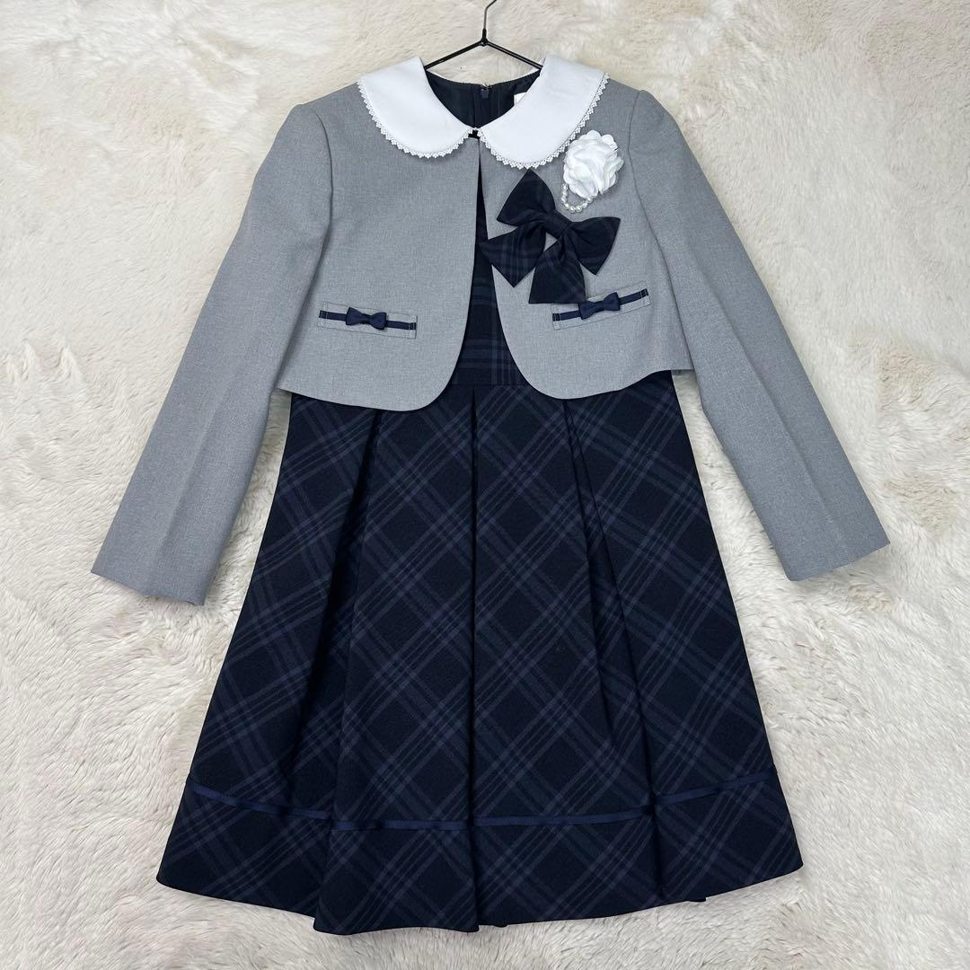 ✨美品✨ショパン 130 入学式 卒園式 フォーマルアンサンブル格子柄ワンピース