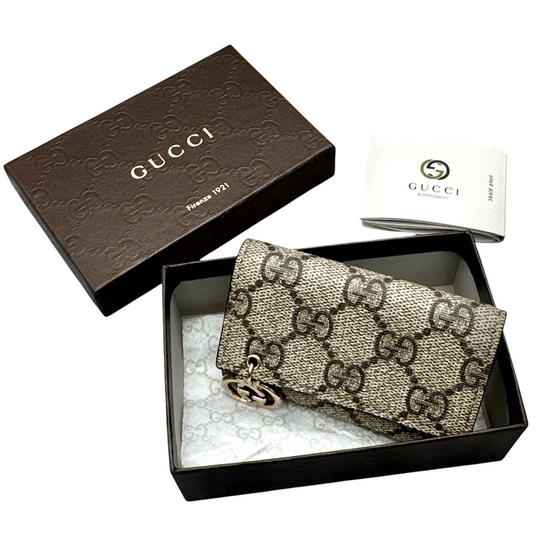 極美品 GUCCI GGキャンバス キーケース ベージュ×ブラウン ６連　付属品