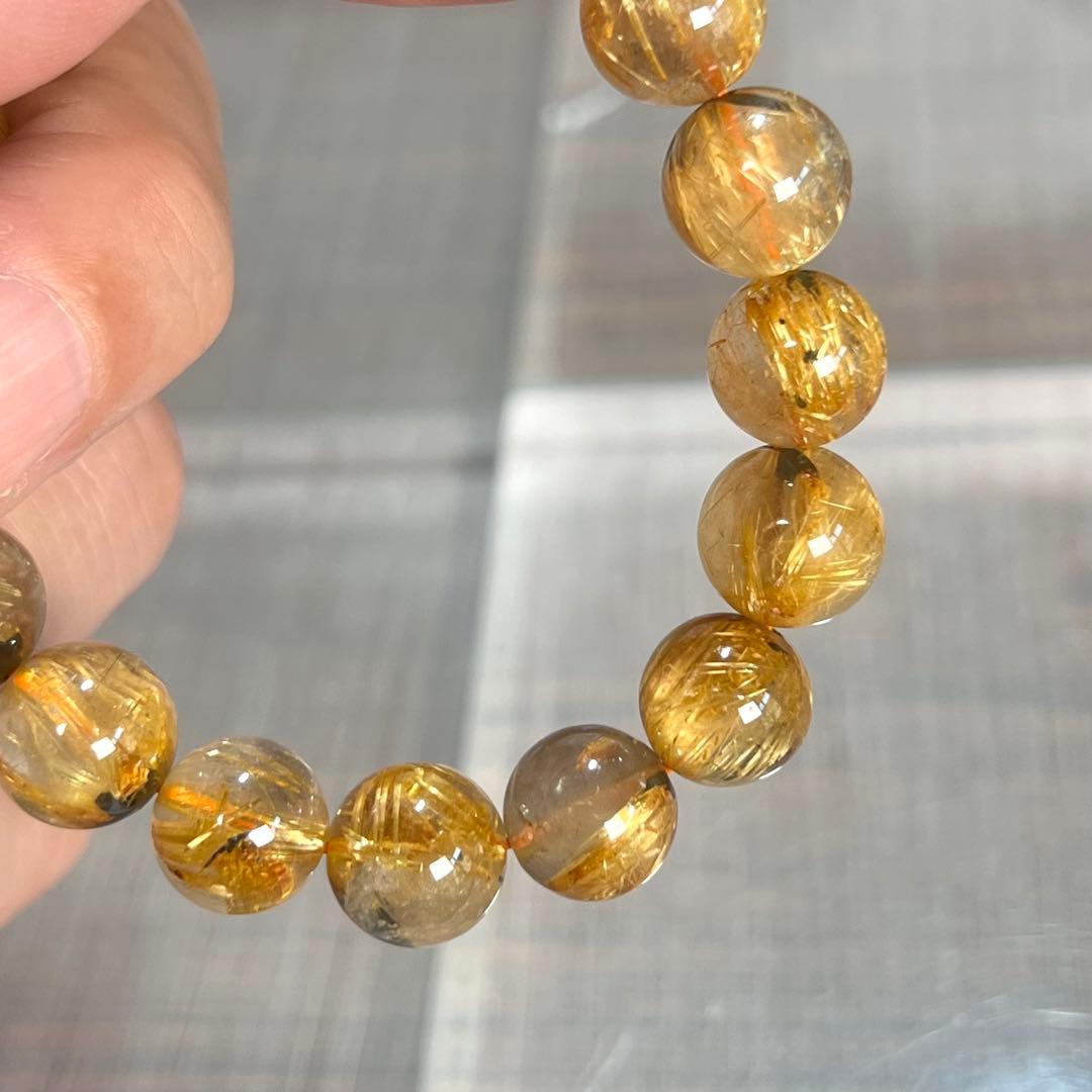 金運強　太陽放射ルチルブレスレット　ヘマタイト　ルチルクォーツ　3-4