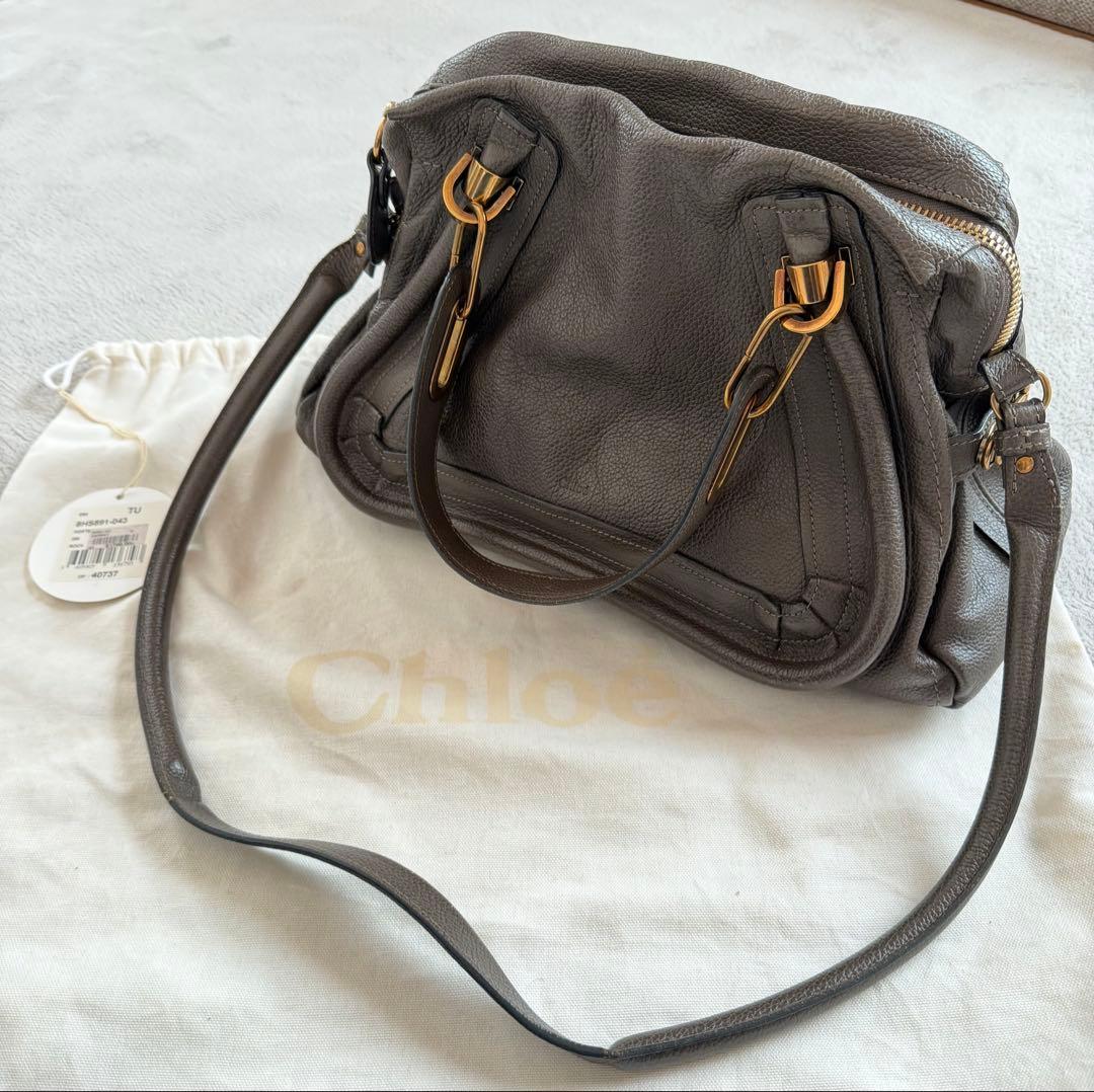 Chloe クロエ　パラティ　グレー レザー ショルダーバッグ 保存袋付き