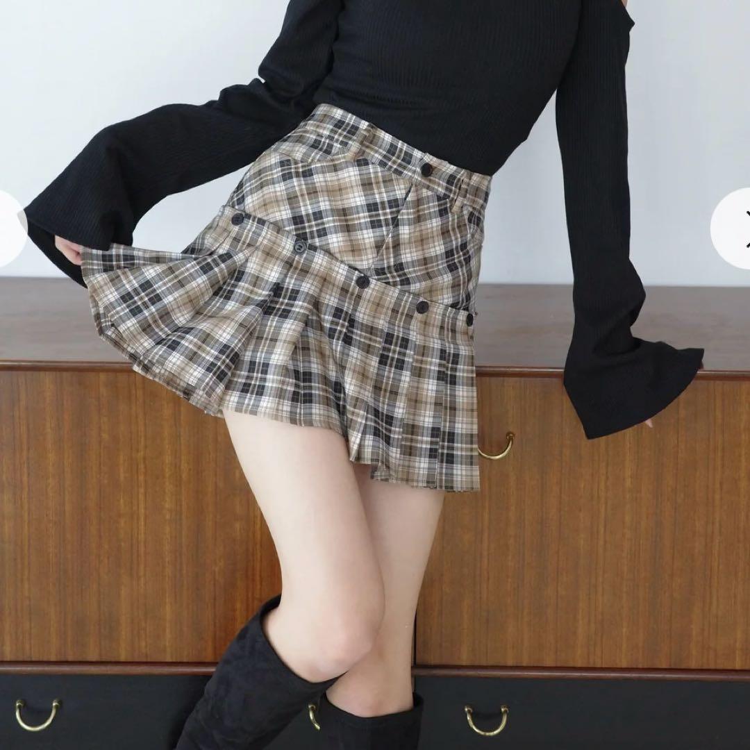 Randy フェイクドッキングプレイドミニスカート