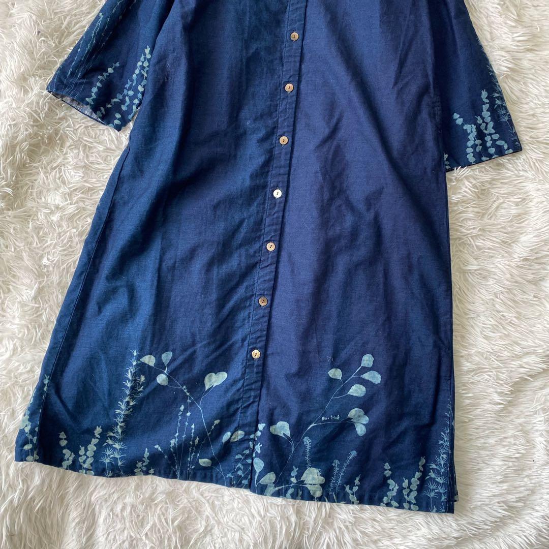 Blue Trick 岡山 藍染め デニムシャツ ロングワンピース Aライン