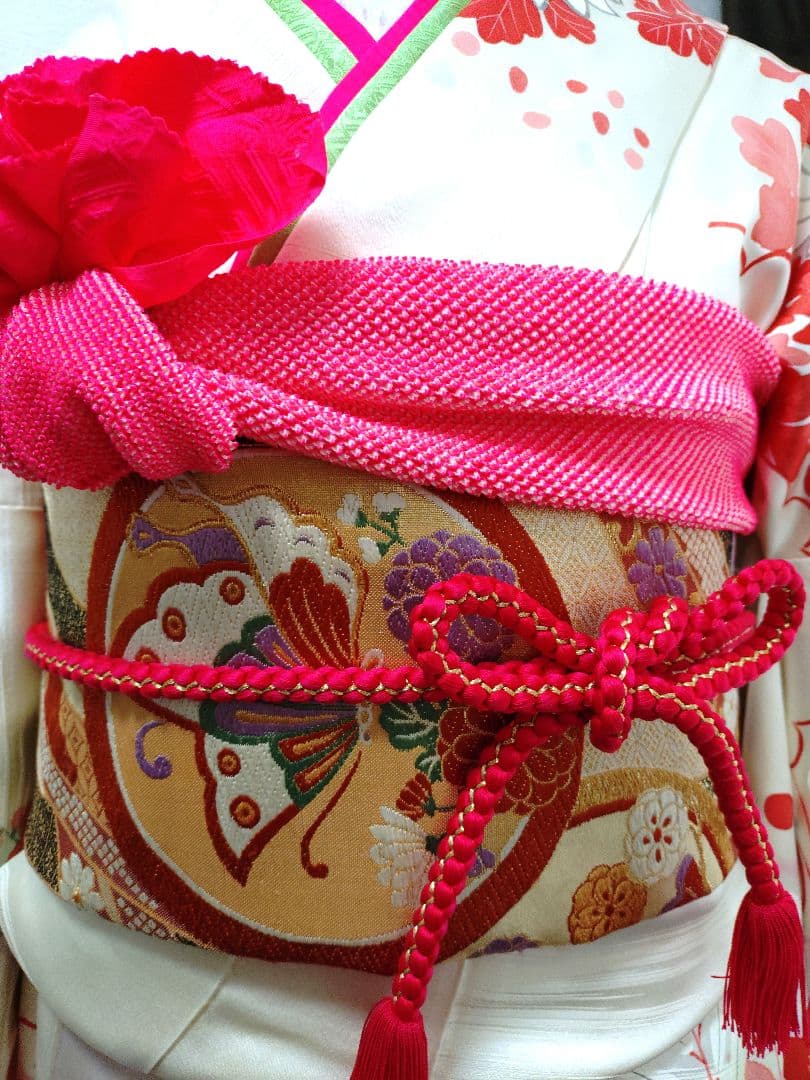 振袖　長襦袢　袋帯　帯締　帯揚　重衿　フリルレース衿　フルセット　美品