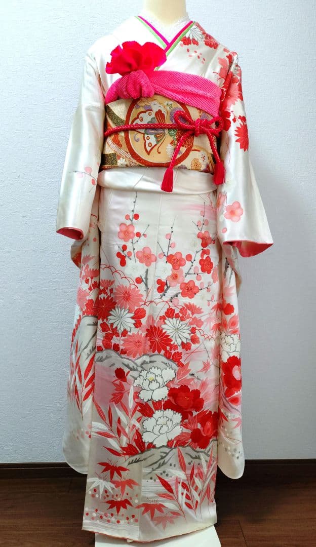 振袖　長襦袢　袋帯　帯締　帯揚　重衿　フリルレース衿　フルセット　美品