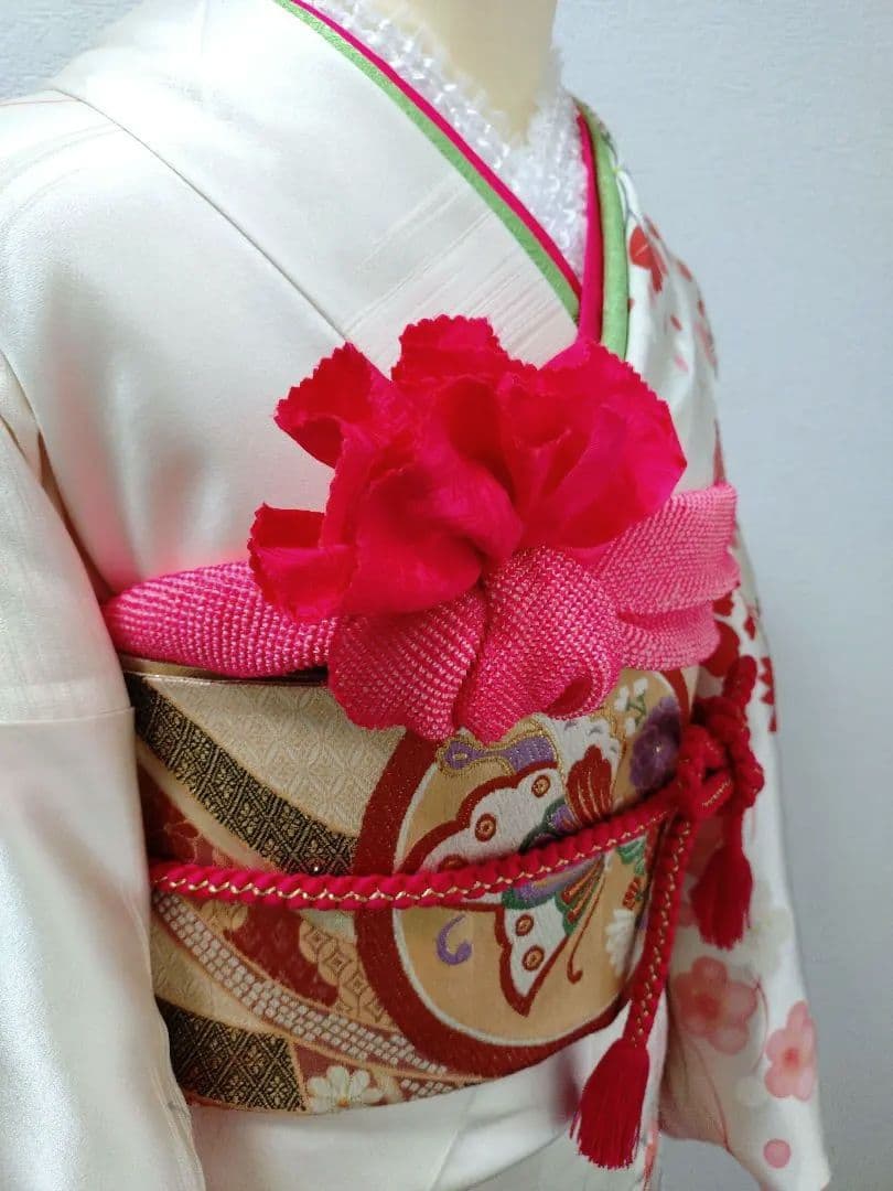 振袖　長襦袢　袋帯　帯締　帯揚　重衿　フリルレース衿　フルセット　美品