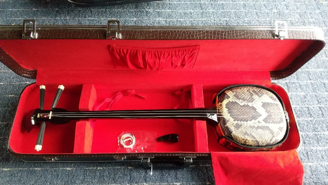 12/21値下げ 沖縄三線 ハードケース 人工皮？ 蛇柄 三味線