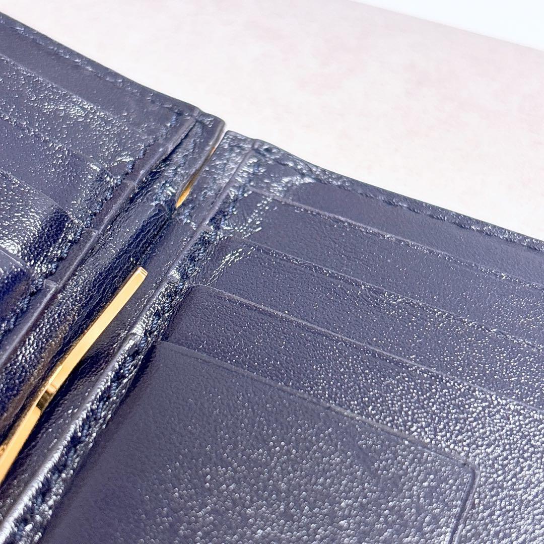 【即完売レア色ネイビー】トムフォード　マネークリップ　二つ折り財布　クロコ