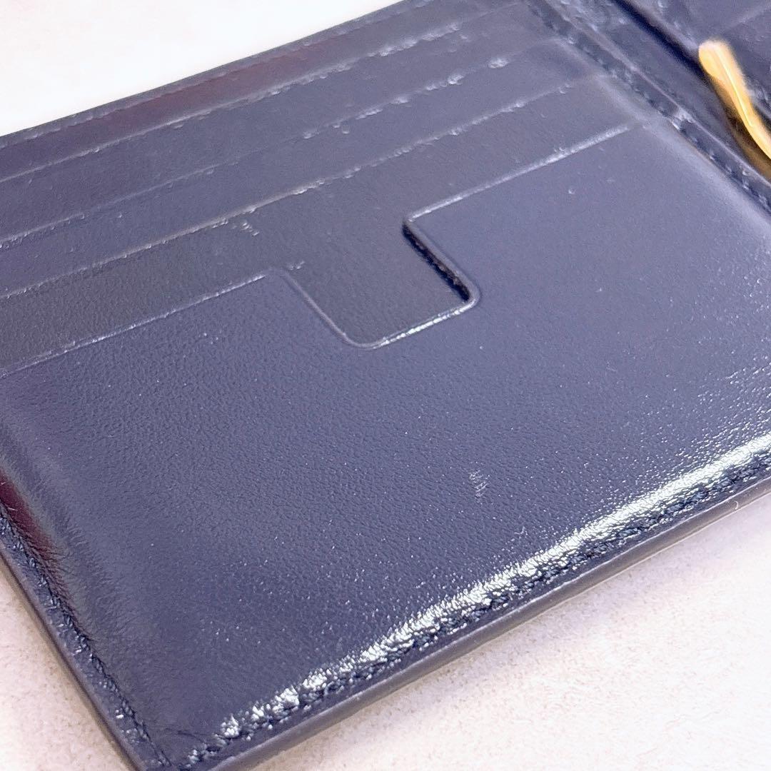 【即完売レア色ネイビー】トムフォード　マネークリップ　二つ折り財布　クロコ