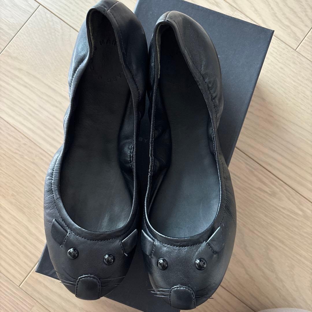 マークジェイコブス　 黒 レザーフラットシューズ
