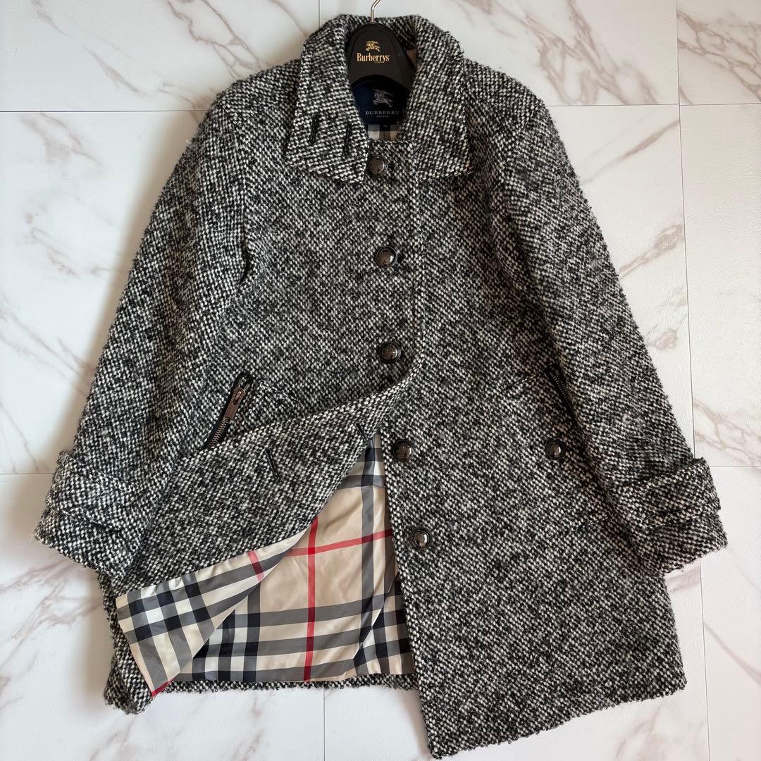 人気◆バーバリーロンドン ツイード コート メタルボタン 38 M