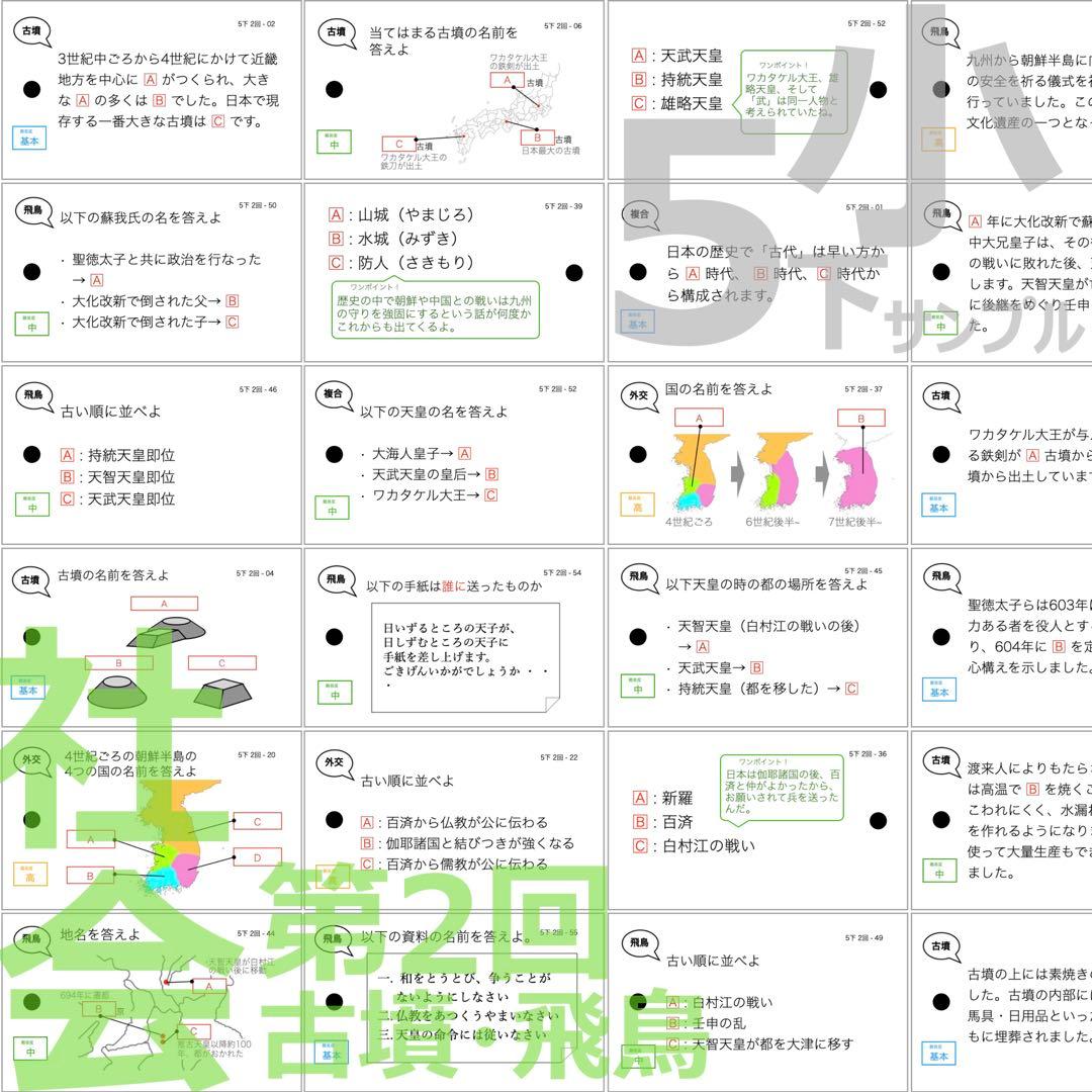 中学受験 暗記カード 【5年下 社会 歴史 1-9回 セット】予習シリーズ