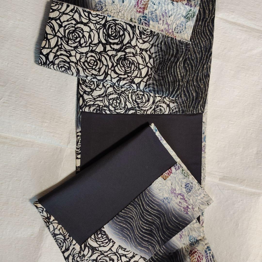 西陣織袋帯 黒いバラと葉のデザイン
