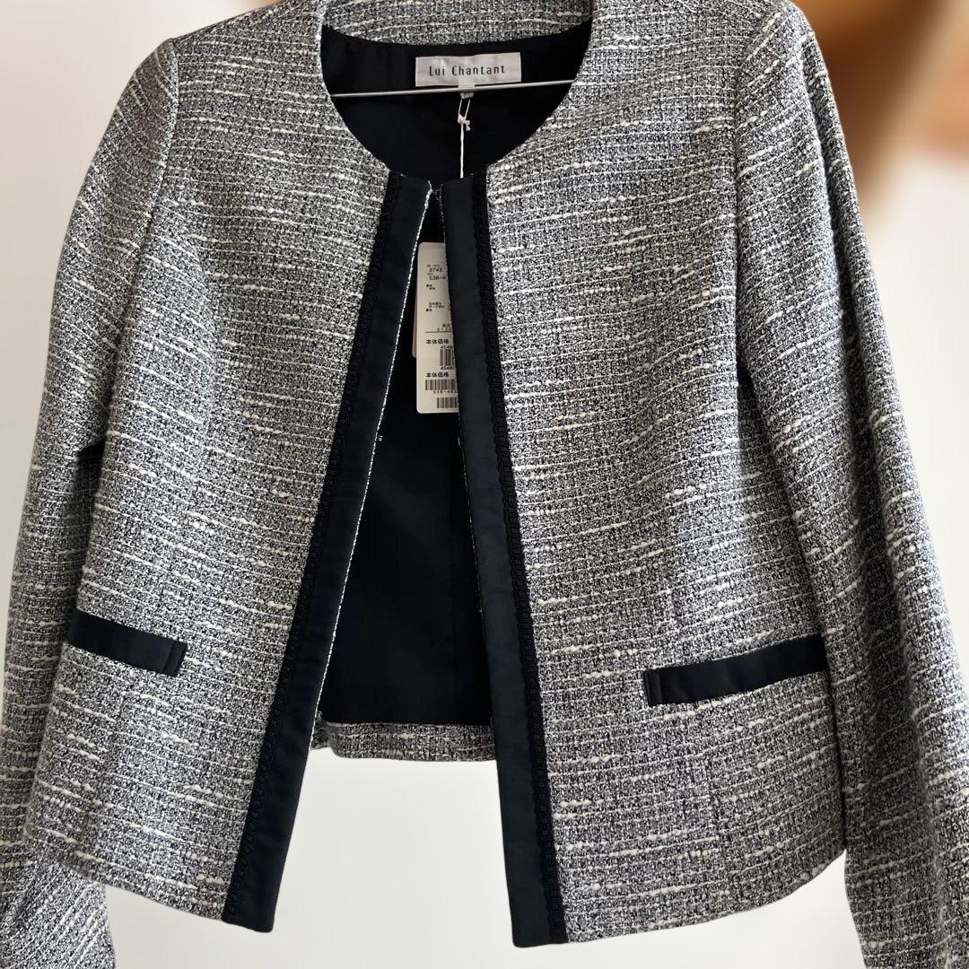 ノーカラーツイードジャケット グレー系