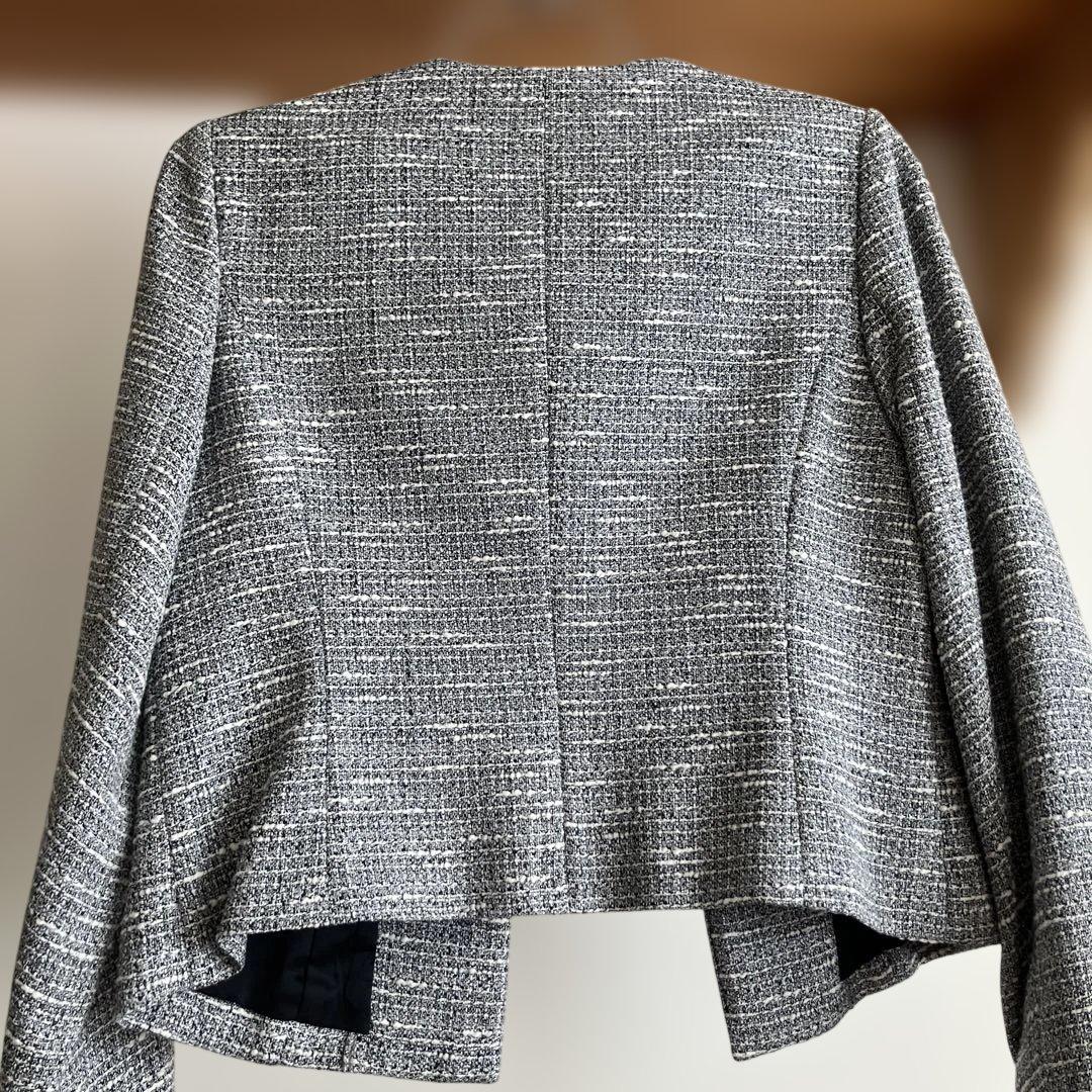 ノーカラーツイードジャケット グレー系
