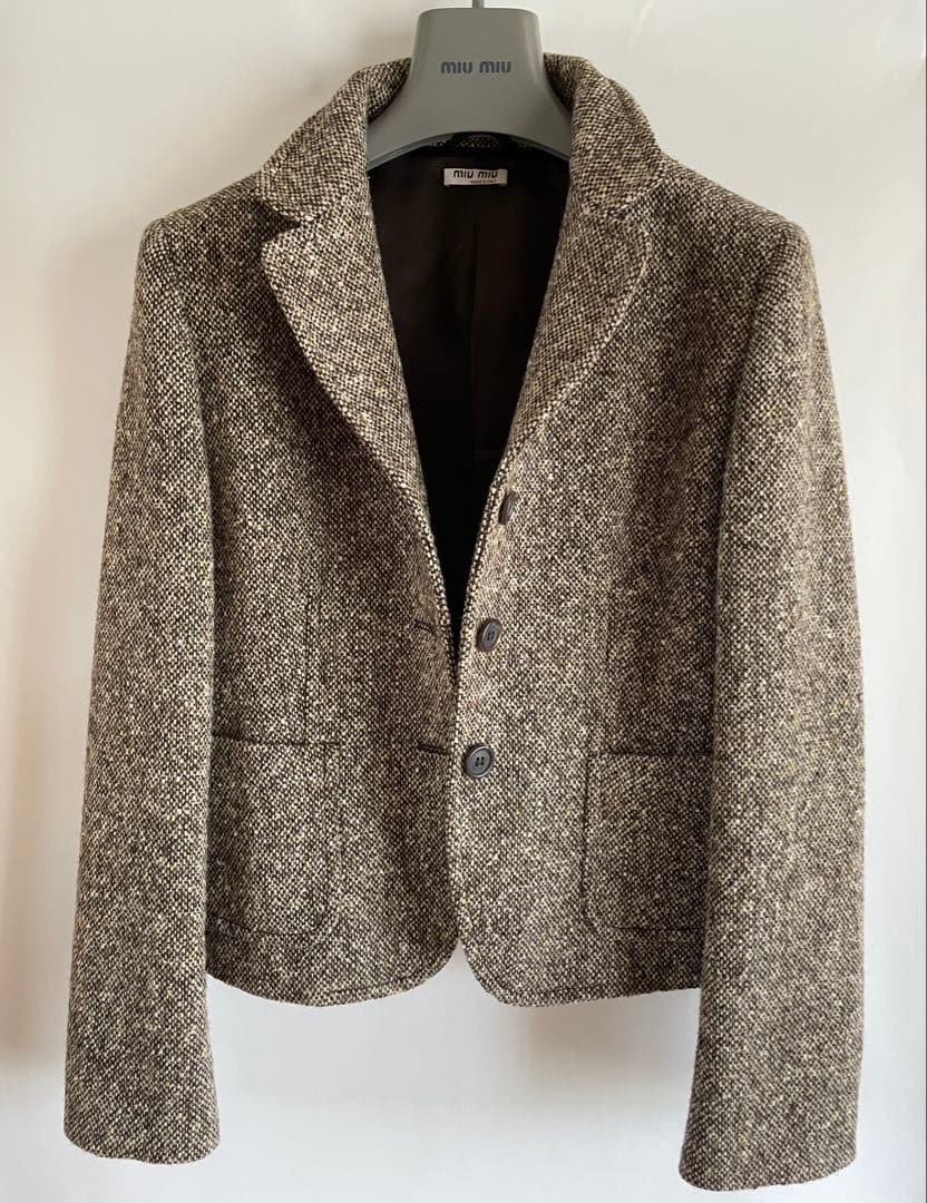 美品 miumiuミュウミュウ テーラードジャケット ツイード ブラウン系