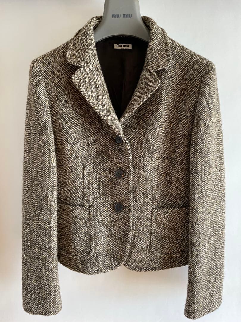 美品 miumiuミュウミュウ テーラードジャケット ツイード ブラウン系