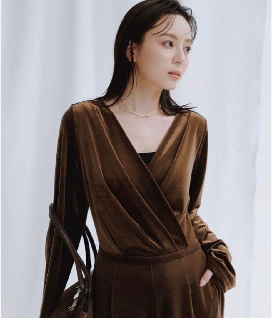 【タグ付き新品】アニュアンス ベロアカットオールインワン ブラウン 1