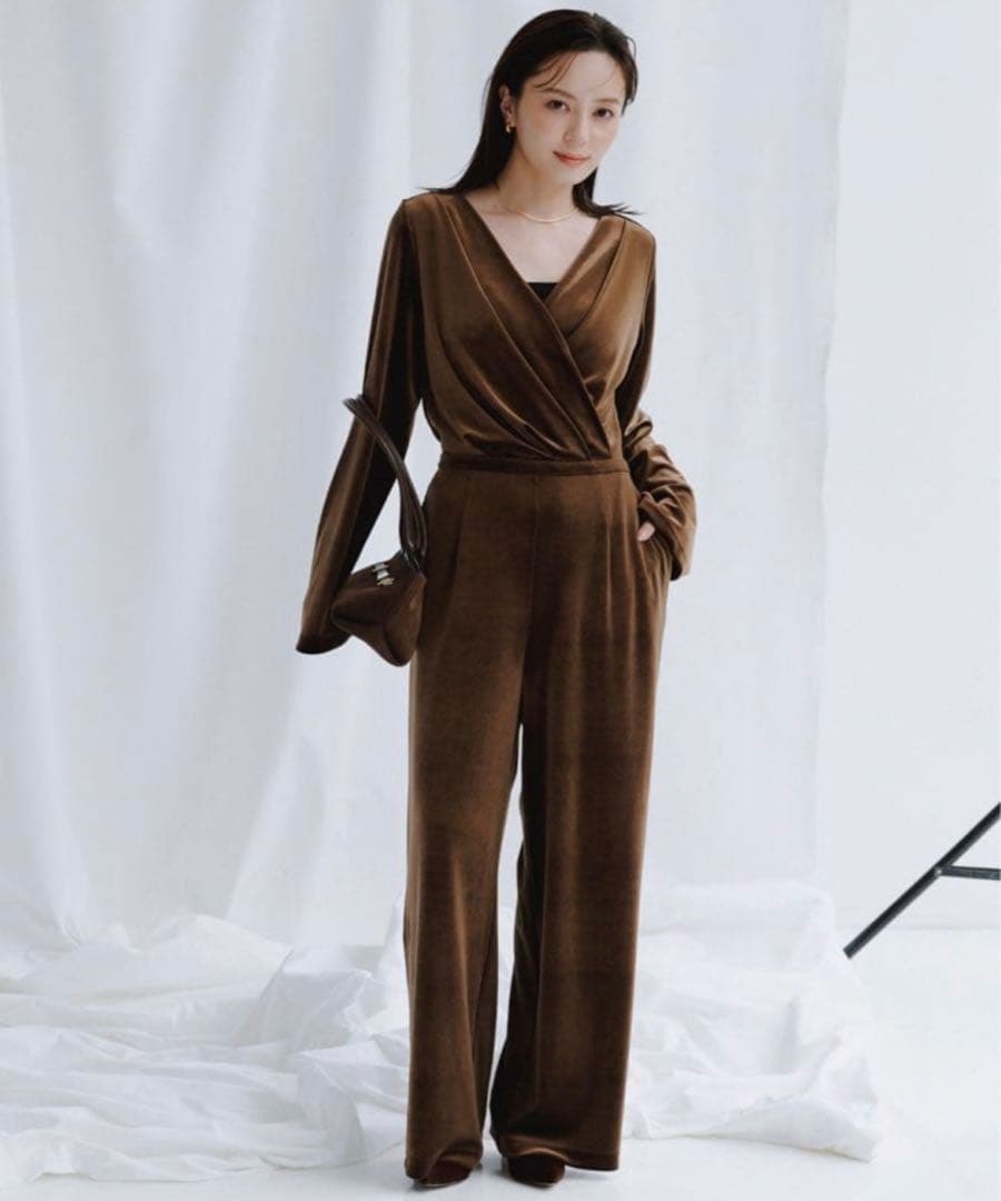 【タグ付き新品】アニュアンス ベロアカットオールインワン ブラウン 1