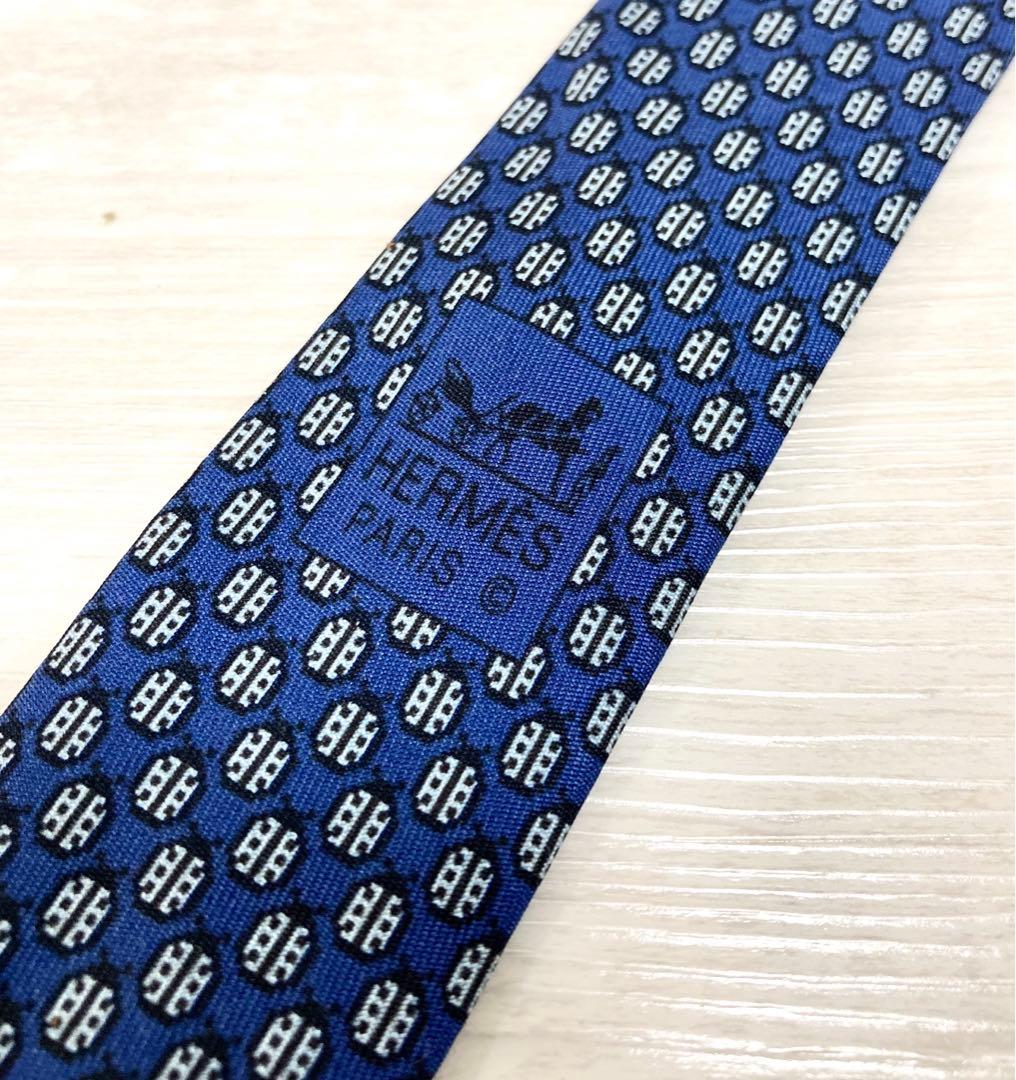 エルメス HERMES レディーバグデザイン シルク100% メンズ ネクタイ