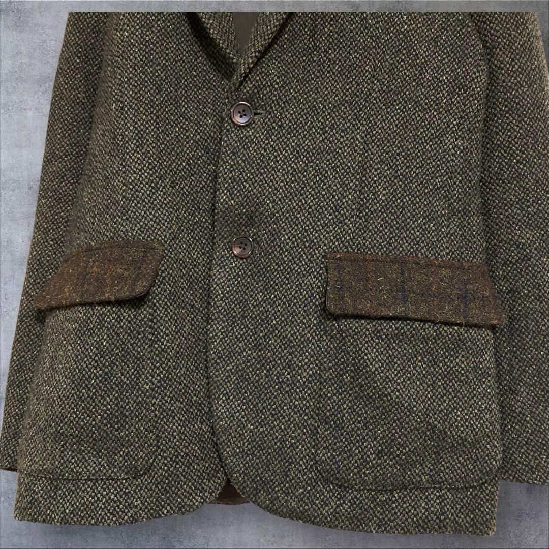 【美品】別注　ハリスツイード テーラードジャケットエルボーパッチ　カーキ M