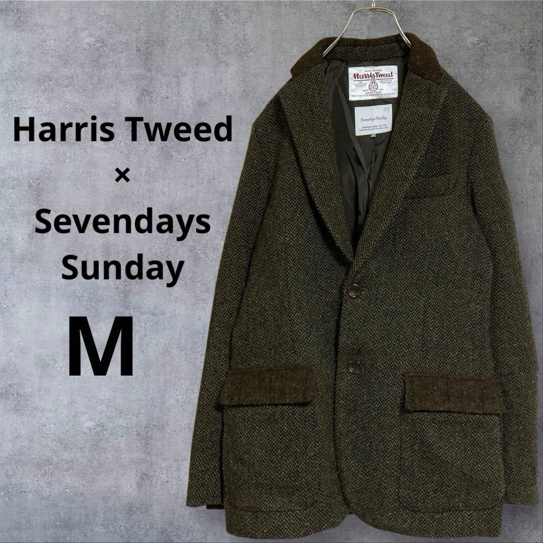【美品】別注　ハリスツイード テーラードジャケットエルボーパッチ　カーキ M