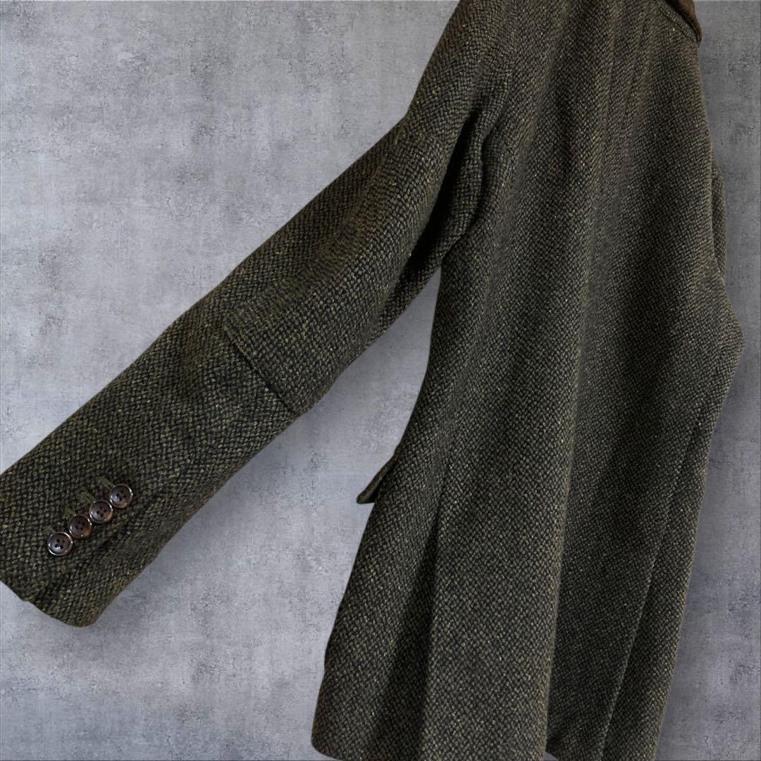 【美品】別注　ハリスツイード テーラードジャケットエルボーパッチ　カーキ M
