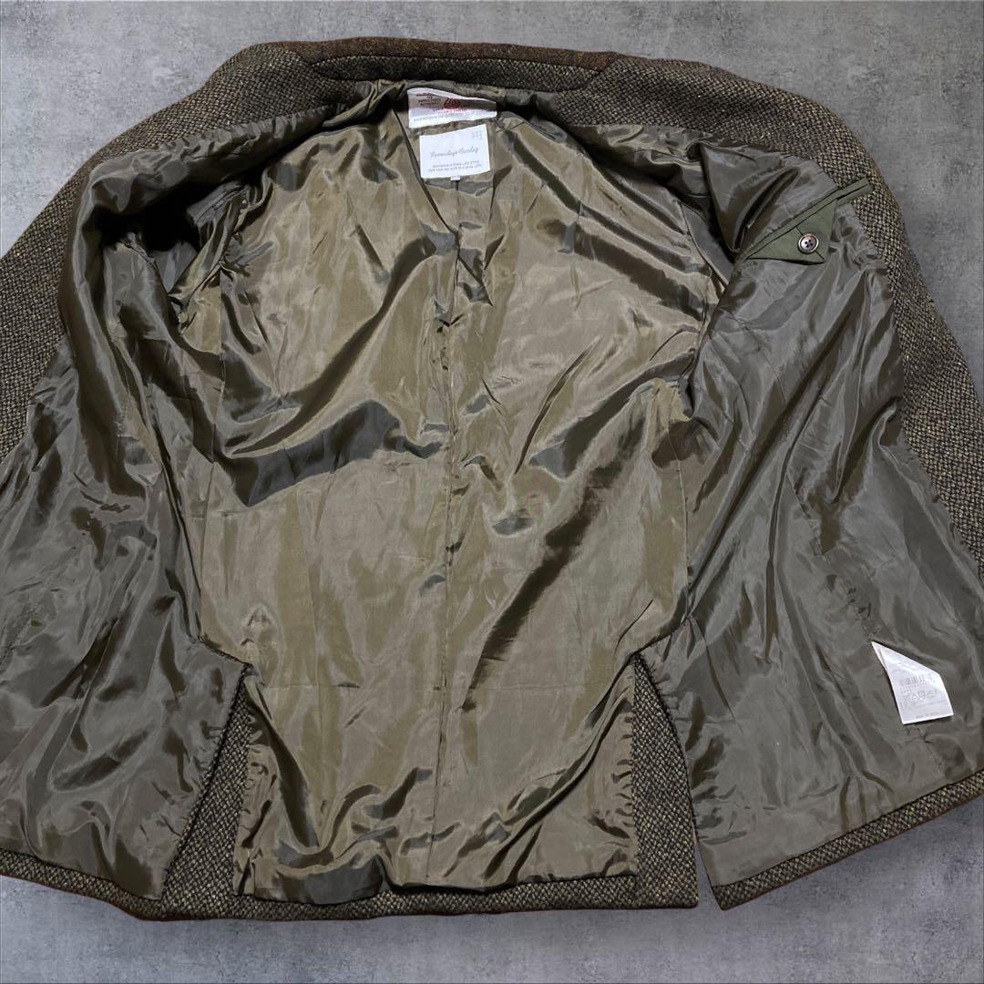 【美品】別注　ハリスツイード テーラードジャケットエルボーパッチ　カーキ M