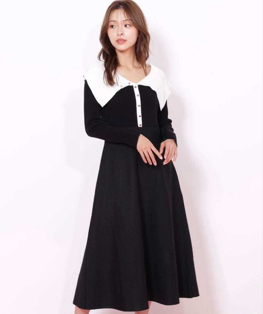 新品ビッグカラーニットワンピース