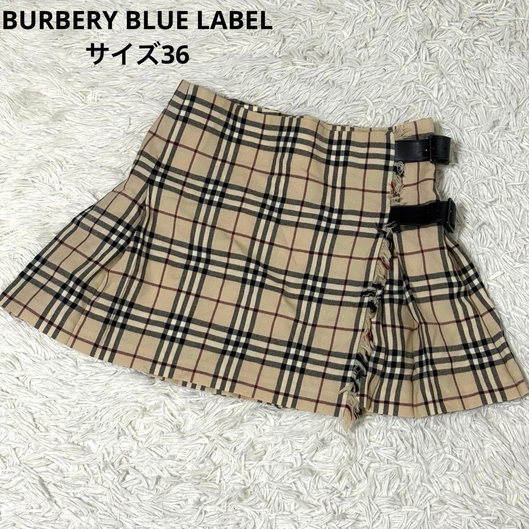 希少 バーバリーブルーレーベル ノバチェック プリーツミニスカート サイズ36