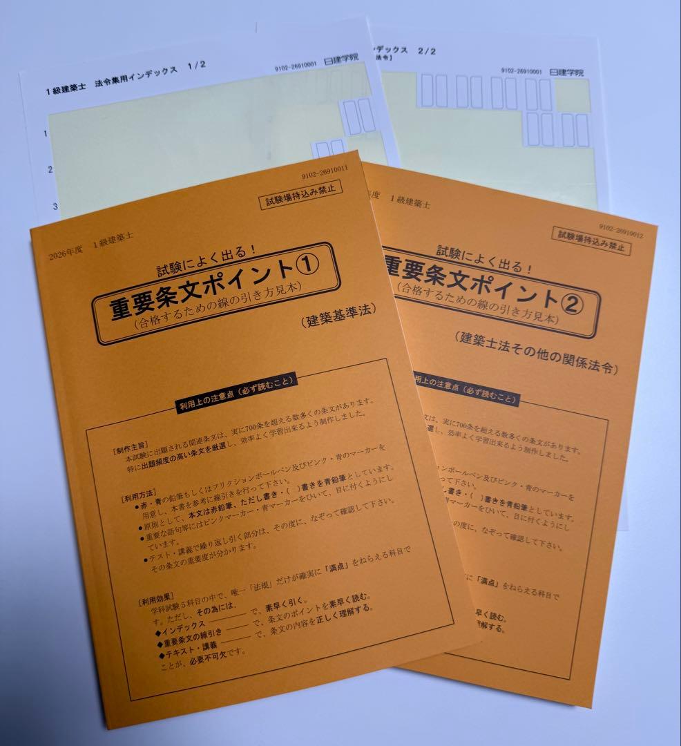 令和8年度 1級建築士 日建学院 建築基準法 関係法令集 重要条文　インデックス