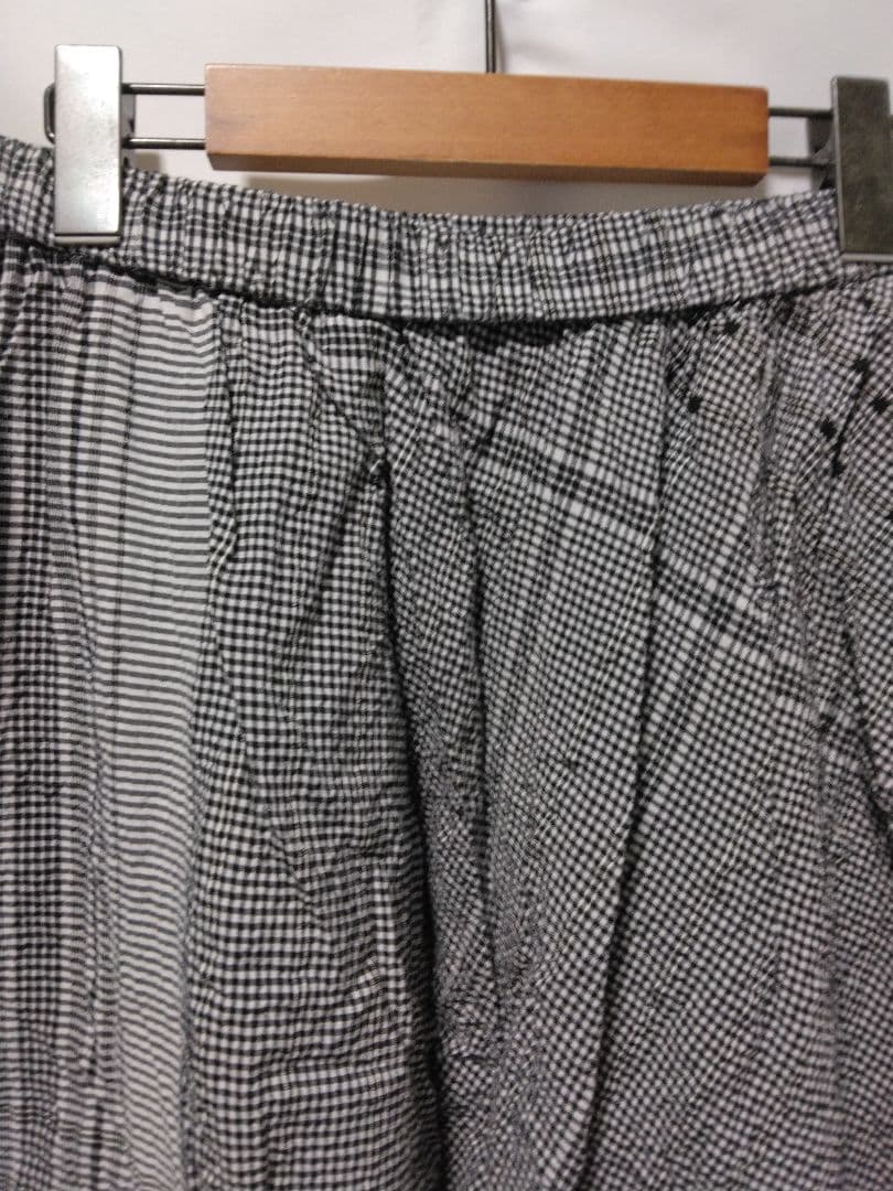 センソユニコ　慈雨　サルエルパンツ ブラック・ホワイト チェック柄