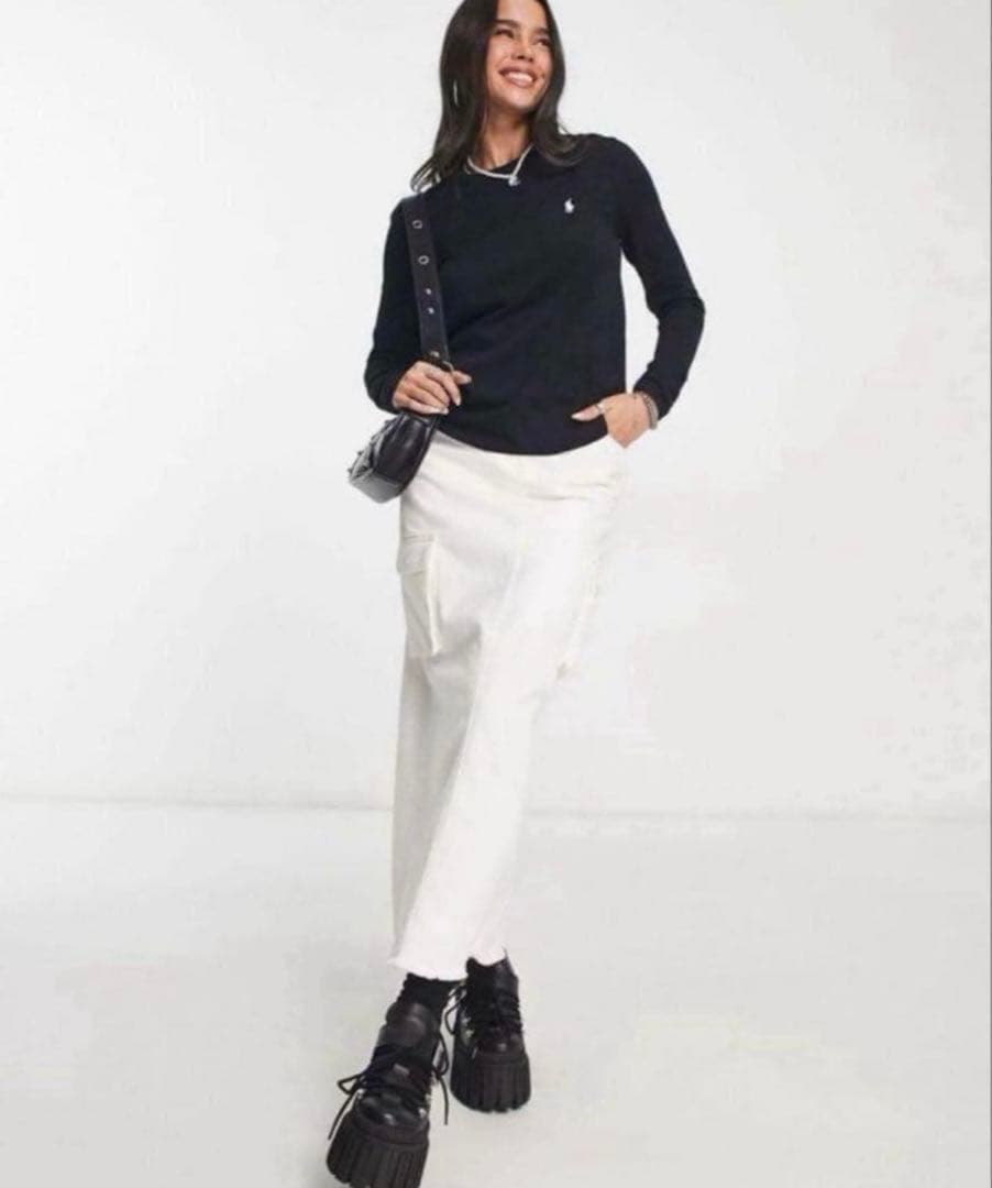 美品✳︎ポロラルフローレンサイドリブスウェットトレーナー黒ホワイトポニーS正規品