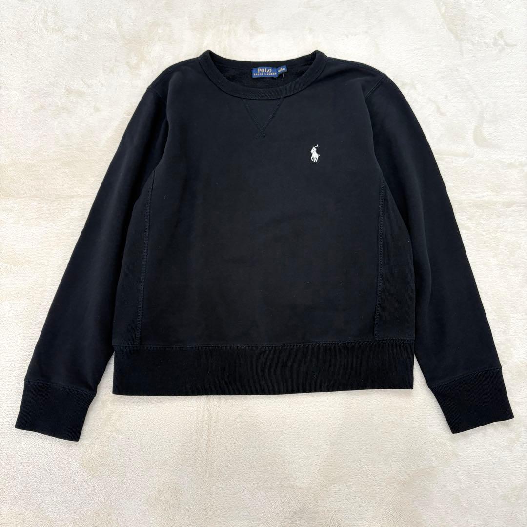 美品✳︎ポロラルフローレンサイドリブスウェットトレーナー黒ホワイトポニーS正規品