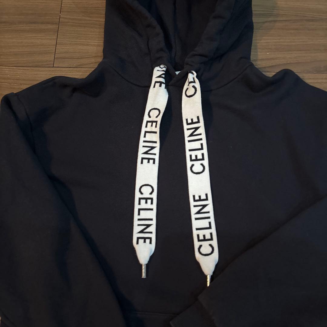 セリーヌCELINEルーズフーディーコットンフリースパーカー黒　箱付き