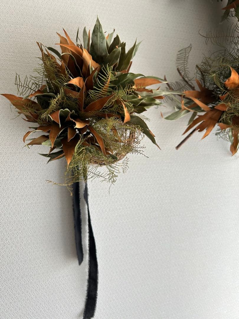 ドライフラワー、リース、ネイティブフラワー、グレビレアとシースターのリース
