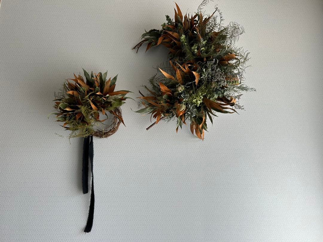 ドライフラワー、リース、ネイティブフラワー、グレビレアとシースターのリース