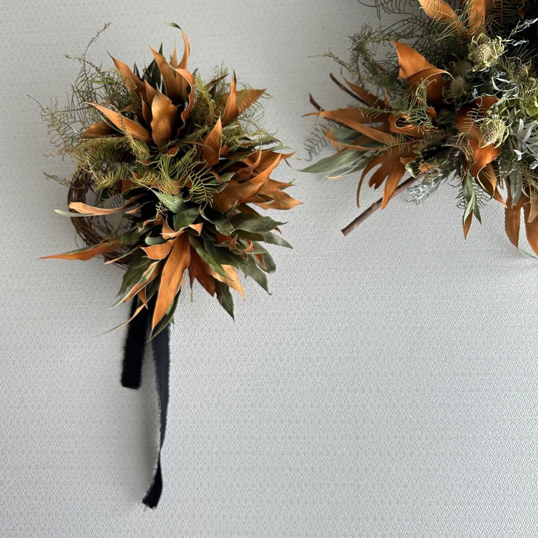 ドライフラワー、リース、ネイティブフラワー、グレビレアとシースターのリース