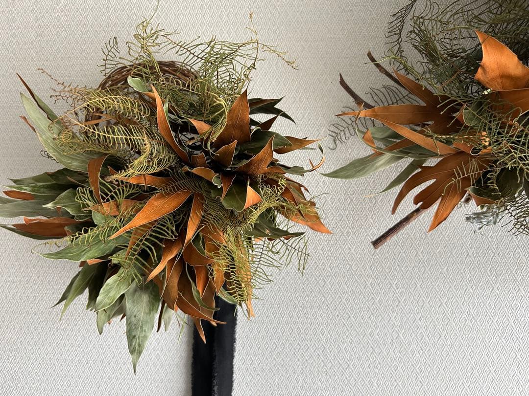 ドライフラワー、リース、ネイティブフラワー、グレビレアとシースターのリース