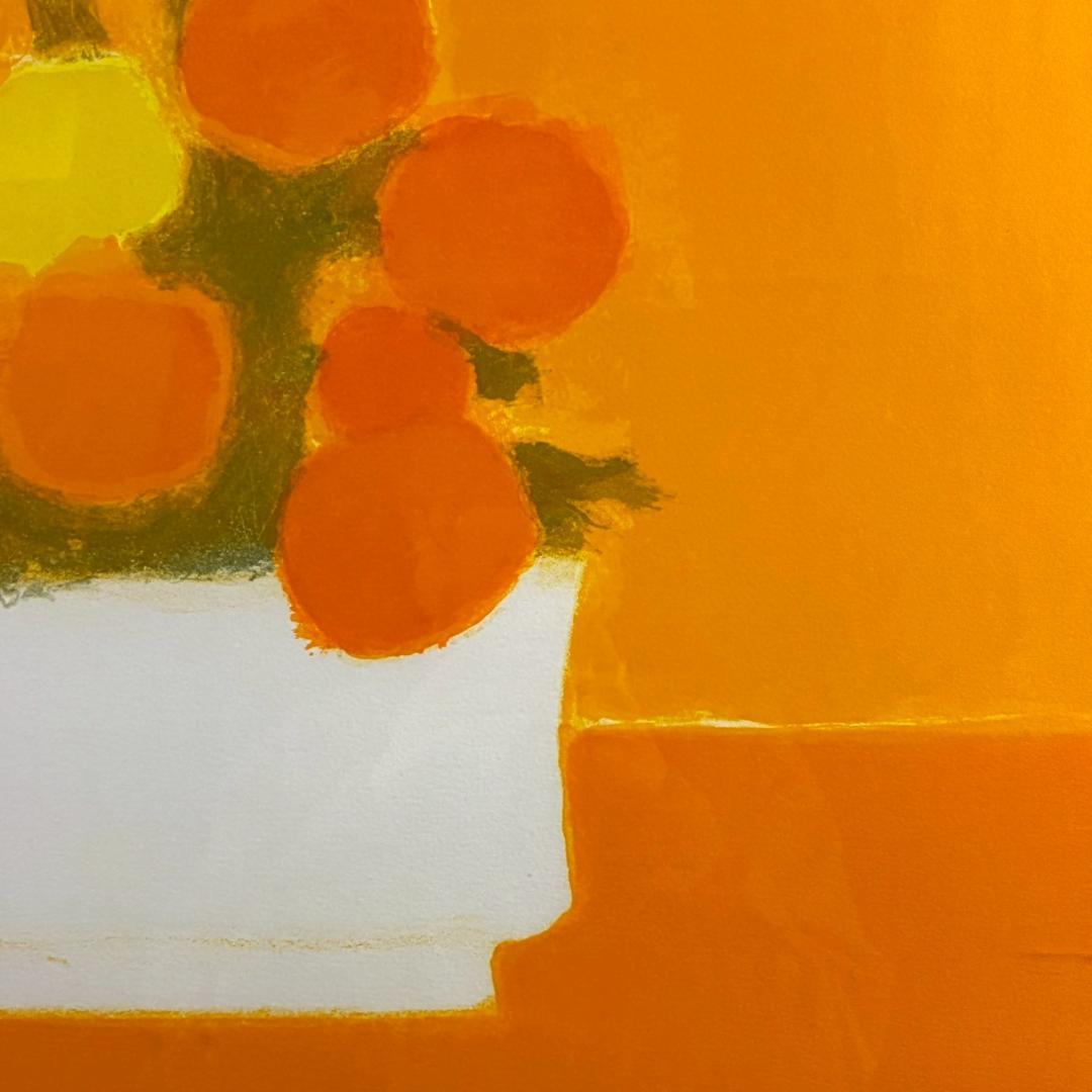 ベルナール・カトラン「黄色いバックの花」リトグラフ 大作 直筆サイン入り 額装