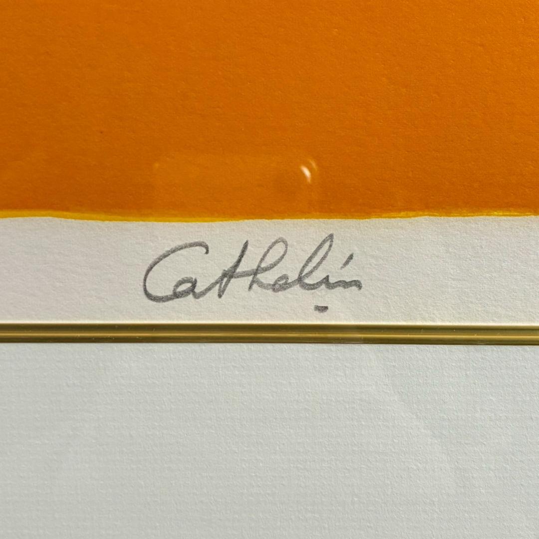 ベルナール・カトラン「黄色いバックの花」リトグラフ 大作 直筆サイン入り 額装