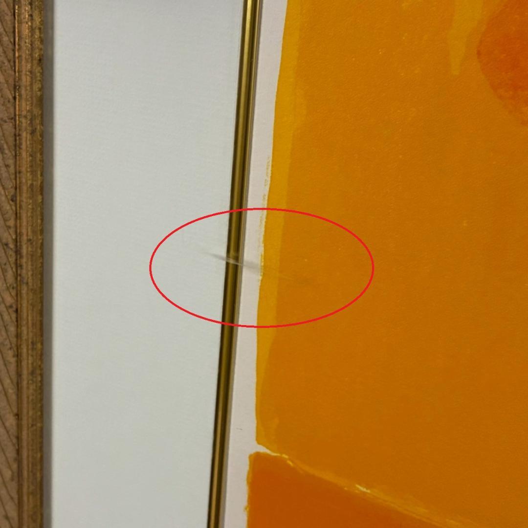 ベルナール・カトラン「黄色いバックの花」リトグラフ 大作 直筆サイン入り 額装