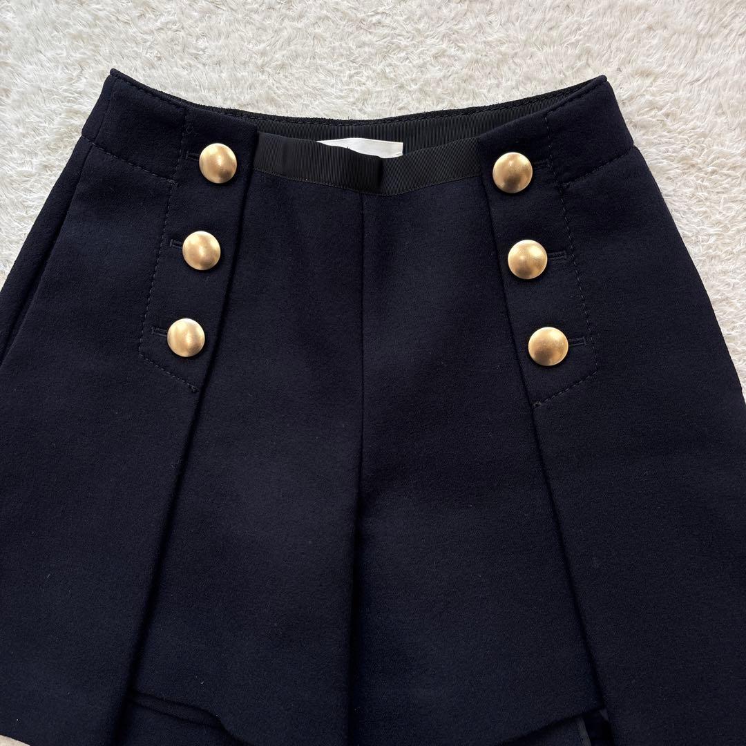 美品　sacai luck サカイラック　メルトンショートパンツ　ネイビー