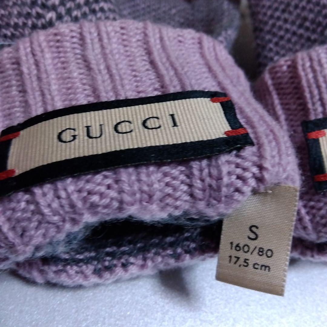 グッチ　GG　カシミア　フィンガーレス　グローブ　ピンク✕グレー