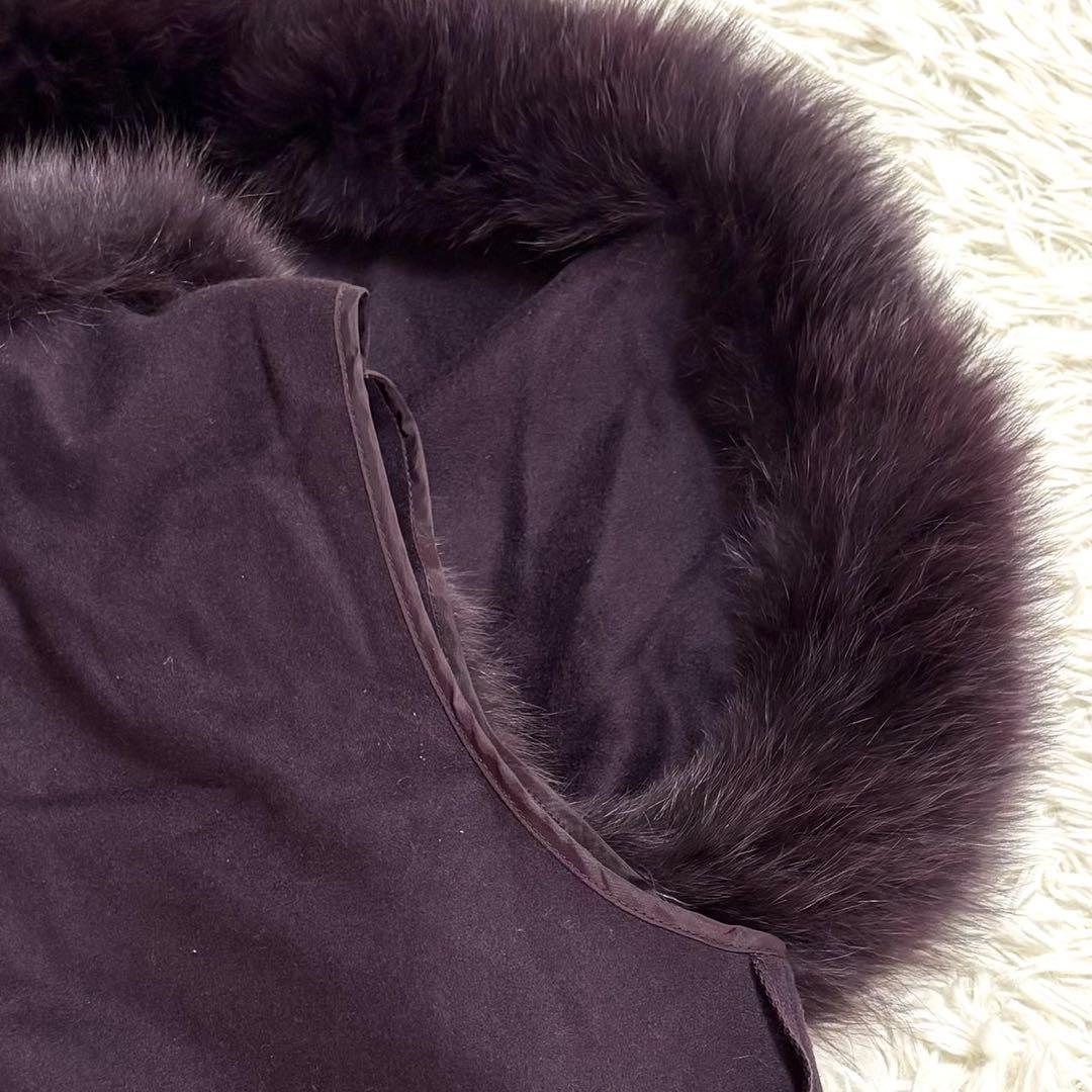【美品・希少】カシミヤ フォックスファー ケープポンチョ　パープル　大きいサイズ