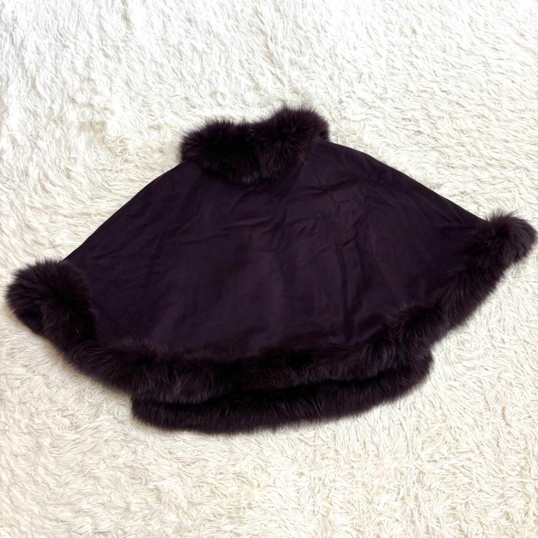 【美品・希少】カシミヤ フォックスファー ケープポンチョ　パープル　大きいサイズ