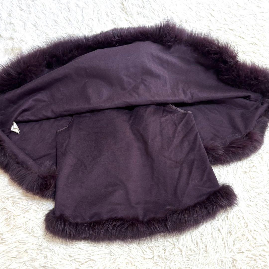 【美品・希少】カシミヤ フォックスファー ケープポンチョ　パープル　大きいサイズ