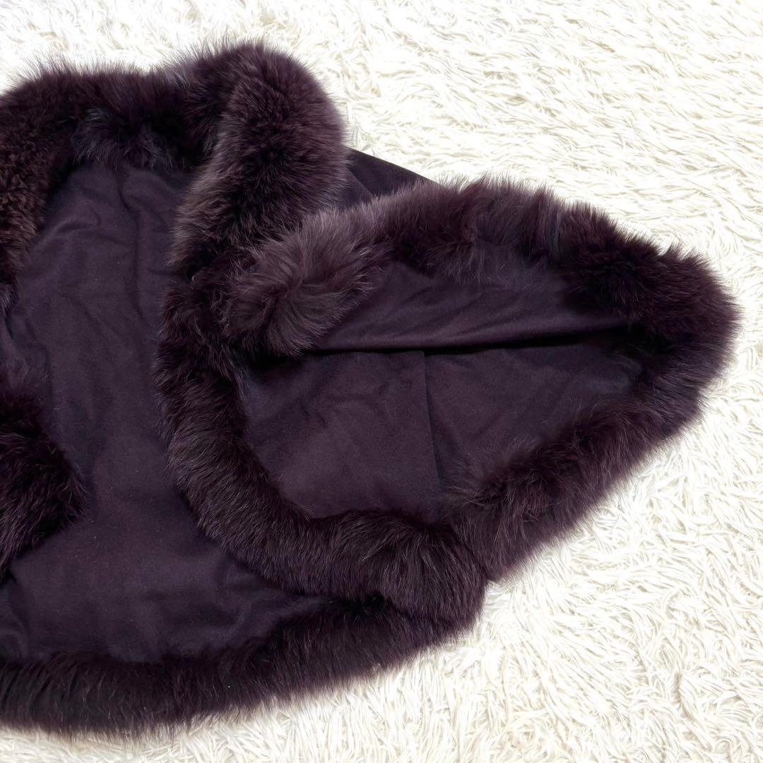 【美品・希少】カシミヤ フォックスファー ケープポンチョ　パープル　大きいサイズ